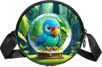 Generic Circle Crossbody Bag for Women, Parrot Crystal Ball Small Sling Bag Daypack with Zipper Adjustable Shoulder Straps Casual Ladies Girls Round Purse