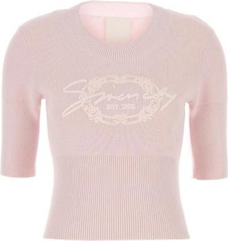 Givenchy Poederroze Top met Ronde Hals - Dames - Ronde hals truien - Roze - M - Katoen - Truien & Vesten