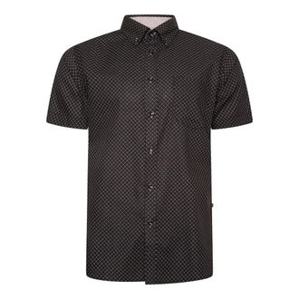KAM Shirt Diamond Print Short Sleeve Button Down Collar Casual Mens Plus Size 6299 (UK, Alpha, 4XL, Plus, Regular, Black)