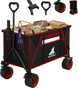 Woltu Woltu Carro De Playa Manual Plegable 240l Con Ruedas, Bolsa De Transporte, Negro+rojo