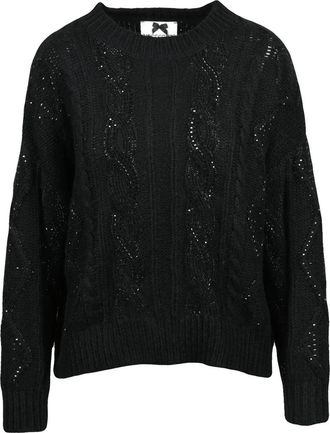 No Secrets World Black Cable Knit Sequined Sweater