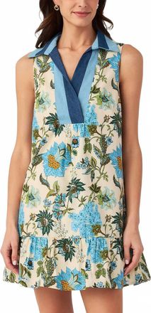 THML Clothing Mixed Media Floral Tiered Dress In Blue Meadow