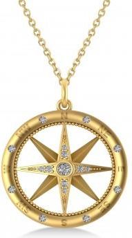 Allurez Compass Necklace Pendant For Men Lab Grown Diamond Accented 14k Yellow Gold (0.38ct)