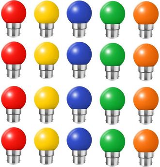 OEM Paquete De 20 Bombillas Led B22 De 2w En Colores Rojo, Amarillo, Naranja, Verde Y Azul