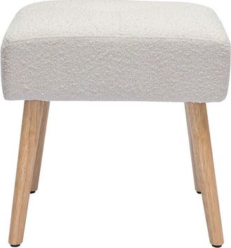 Miliboo Sgabello basso in tessuto effetto lana bouclé bianco e legno massello chiaro H46 cm guesta