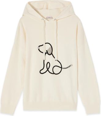Oltre Hooded Sweater met Kristalborduurwerk - Dames - Hoodies - Wit - M - Katoen - Hoodies & sweatvesten