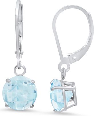 MAX + STONE 925 Sterling Silver 8mm Round Gemstone Dangle Earrings with Leverback