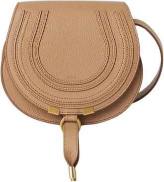 Chlo&eacute; Marcie Small Saddle Bag - Dames - Schoudertassen - Beige - ONE Size - Leer - Tassen