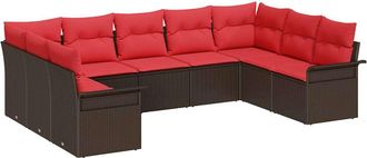 vidaXL Conjunto De Sof&aacute; De Jard&iacute;n 9 Uds. Marr&oacute;n Rat&aacute;n Sint&eacute;tico Vidaxl