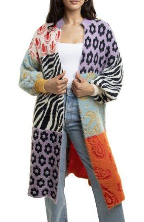 Saachi Multi Print Longline Cardigan in Purple Multi at Nordstrom Rack