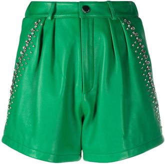 Philipp Plein rhinestone-embellished leather shorts - women - Lamb Skin/Acetate - L - Green