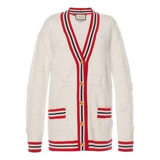 Gucci (WMNS) Gucci Sylvie Web Knit Cardigan Ivory/Red 574182-XKARR-9376