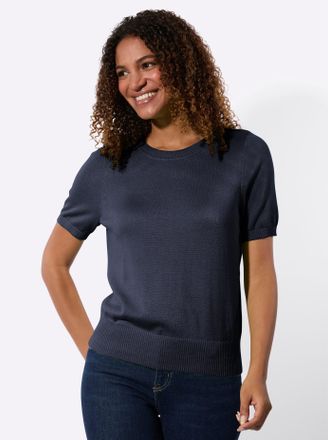 Casual Looks Kurzarmpullover CASUAL LOOKS Kurzarm-Pullover, Damen, Gr. 36, marine, 100% Baumwolle, unifarben, Pullover Kurzarmpullover