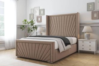 Comfort Beds Sunrise Plush Bed Frame - 50 Upholstered Wingback Headboard in Taupe | Size: Single