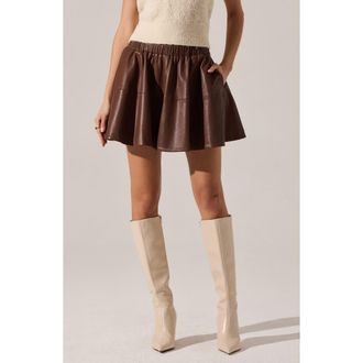 ASTR the Label Chelsey Flare Faux Leather Miniskirt in Brown at Nordstrom Rack, Size Medium