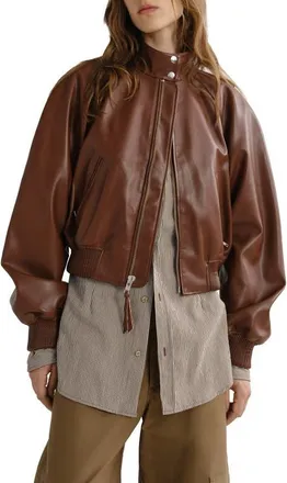 A Gold E Nova Faux Leather Bomber Jacket in Palisander Md Bright Brown at Nordstrom, Size X-Large
