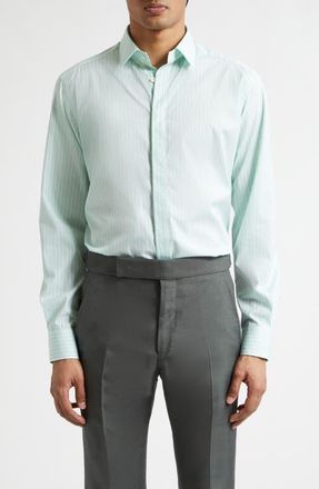 Tom Ford Classic Fit Stripe Natural Stretch Cotton Button-Up Shirt in Combo White/Green at Nordstrom, Size 40