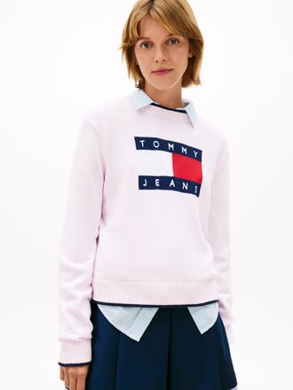 Tommy Jeans Strickpullover TOMMY JEANS TJW TIPPING FLAG SWEATER EXT, Damen, Gr. XXL (44), pearly pink, Strick, Obermaterial: 100% Baumwolle, unifarben, Pullover S