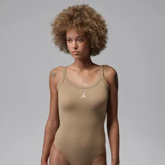 Nike Jordan Womens Jordan Brooklyn Essentials Tank Top Bodysuit in Brown | IF1392-247