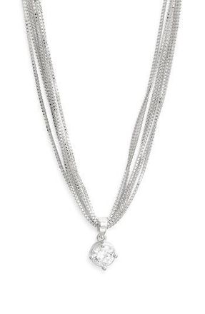 Nordstrom Solitaire Cubic Zirconia Pendant Necklace in Sterling Silver Plated at Nordstrom Rack