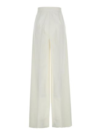 Max Mara Womens White Wide Leg Pants Virgin Wool Trousers