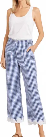 Vilagallo Gingham Lace Trousers In Navy