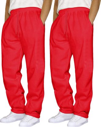 Generic OUMSHBI 2 Pack Jogging Sweatpants Mens Open Hem Chino Pants Fleece Lined Jogger Trousers with Pockets Drawstring Elastic Waist Mens Tracksuits Sweatpa