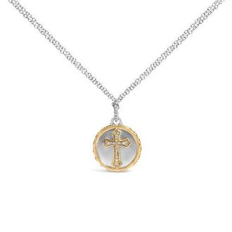 House of Brilliance 14K Yellow Gold Plated Sterling Silver 1/10 Cttw Diamond Cross Medallion Pendant Necklace in Yellow Gold Over Silver at Nordstrom