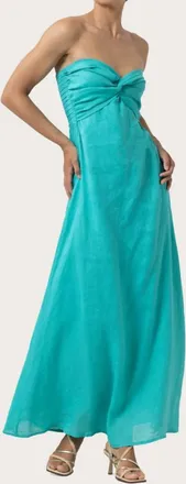 Lusana Melody Linen Maxi Dress In Laurel Teal Blue