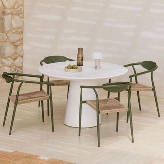 Sklum Set De Mesa Redonda &Oslash;120 Cm En Cemento Noemi Y 4 Sillas De Jard&iacute;n Con Reposabrazos En Aluminio Y Rat&aacute;n Sint&eacute;tico Marsha Sklum