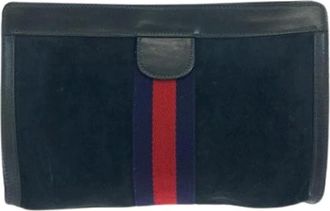Gucci Pre-owned Clutches, male, Blue, Size: ONE SIZE Pre-owned Old Sheline Suede Clutch Bag