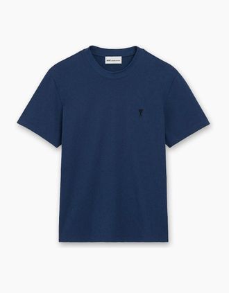 Ami Mens Mens AMI INK Blue Ami De Coeur Light Cotton T-Shirt - Size: 44