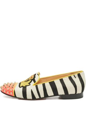 Christian Louboutin spike-detail calf-hair loafers - women - Patent Calf Leather/Calf Hair/Calf Leather/Calf Leather - 39.5 - White