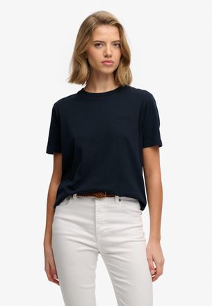 Superdry T-Shirt SUPERDRY Essential Logo Emb Tee, Damen, Gr. XXL, eclipse navy, Single Jersey, Obermaterial: 100% Baumwolle, unifarben, normal, Rundhals, Shirt