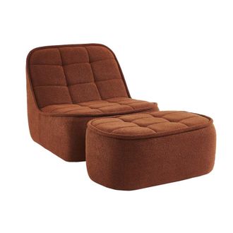 Sweeek Sill&oacute;n borreguito de 1 plaza + reposapi&eacute;s, terracotta