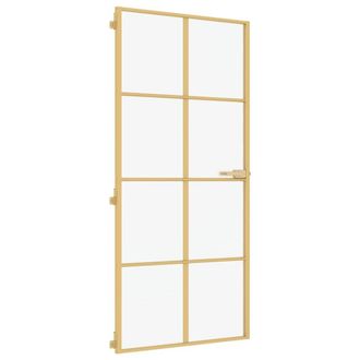 Berkfield Home Interior Door Slim Golden 93x201.5 cm Tempered Glass & Aluminium in Gold