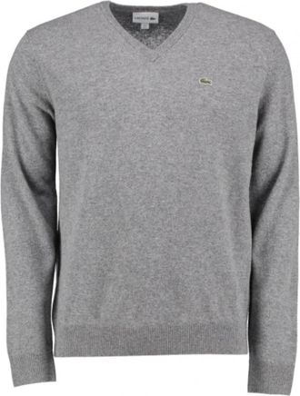 Lacoste Grijze V-hals trui met krokodil detail - Heren - V-hals truien - Grijs - XS - Katoen - Truien & Vesten