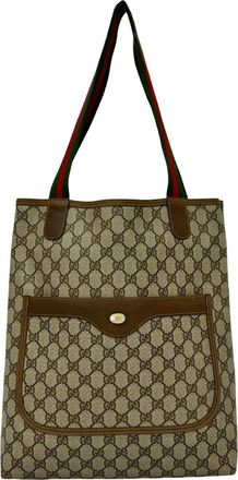 Gucci Brown Green Red Color Leather Pvc Shoulder Bag Tote Bag (Pre-Owned)