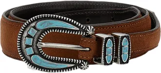 Alberto Luti Brown Leather Belt with Intricate Silver Buckle