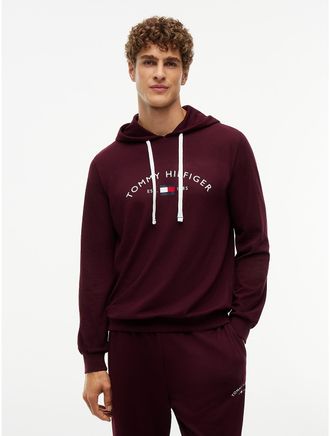 Tommy Hilfiger Mens Hilfiger Logo Pique Sleep Hoodie - Burgundy - XL