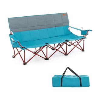 Costway Sedia da Campeggio Pieghevole per 3 Persone, Poltrona da Spiaggia con 2 Portabicchieri, Imbottitura in Cotone e Borsa Portaoggetti, Sedia Portatile