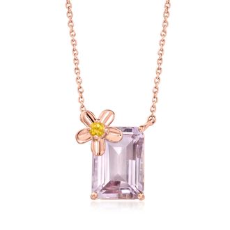 Ross-Simons Amethyst Flower Necklace With. Yellow Tourmaline in 18kt Rose Gold Over Sterling