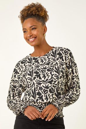 Roman Abstract Print Stretch Top