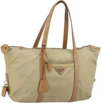 Prada Pre-owned Tote Bags, female, Beige, Size: ONE SIZE Pre-owned Nylon Tote Bag