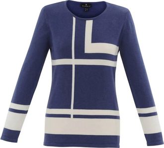 Marble Scotland Womens Classic Fit Cotton Sweater In Indigo/white