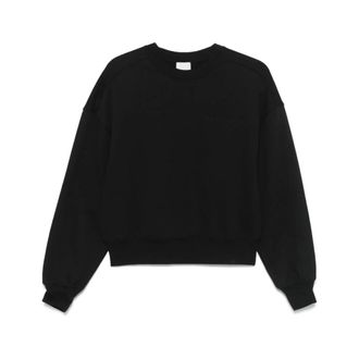 Calvin Klein Sweatshirts, female, Black, Size: XL Black Crew Neck Sweatshirt with Ribbed Cuffs