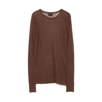 Pinko Round-neck Knitwear, female, Brown, Size: XS Stylish Sweater in Pink