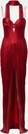 Maria Lucia Hohan Pleated scarf-detail silk bustier gown