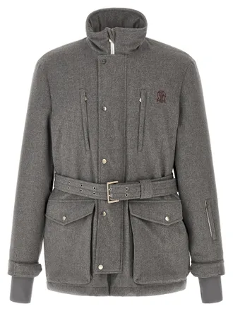 Brunello Cucinelli Gray Wool Full-Length Mens Jacket