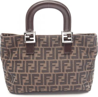 Fendi Zucca Black Brown Canvas Leather Handbag Tote Bag (Pre-Owned)